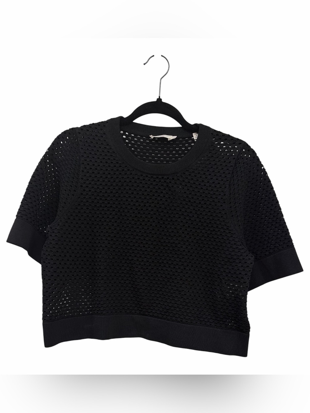 A.L.C. Black Cropped Open-Knit Top Sweater Size Large